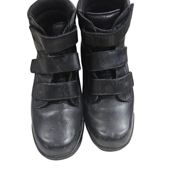 Apex Mens Black Leather Boots US 11.5 Wide Velcro Strap - Picture 1 of 6